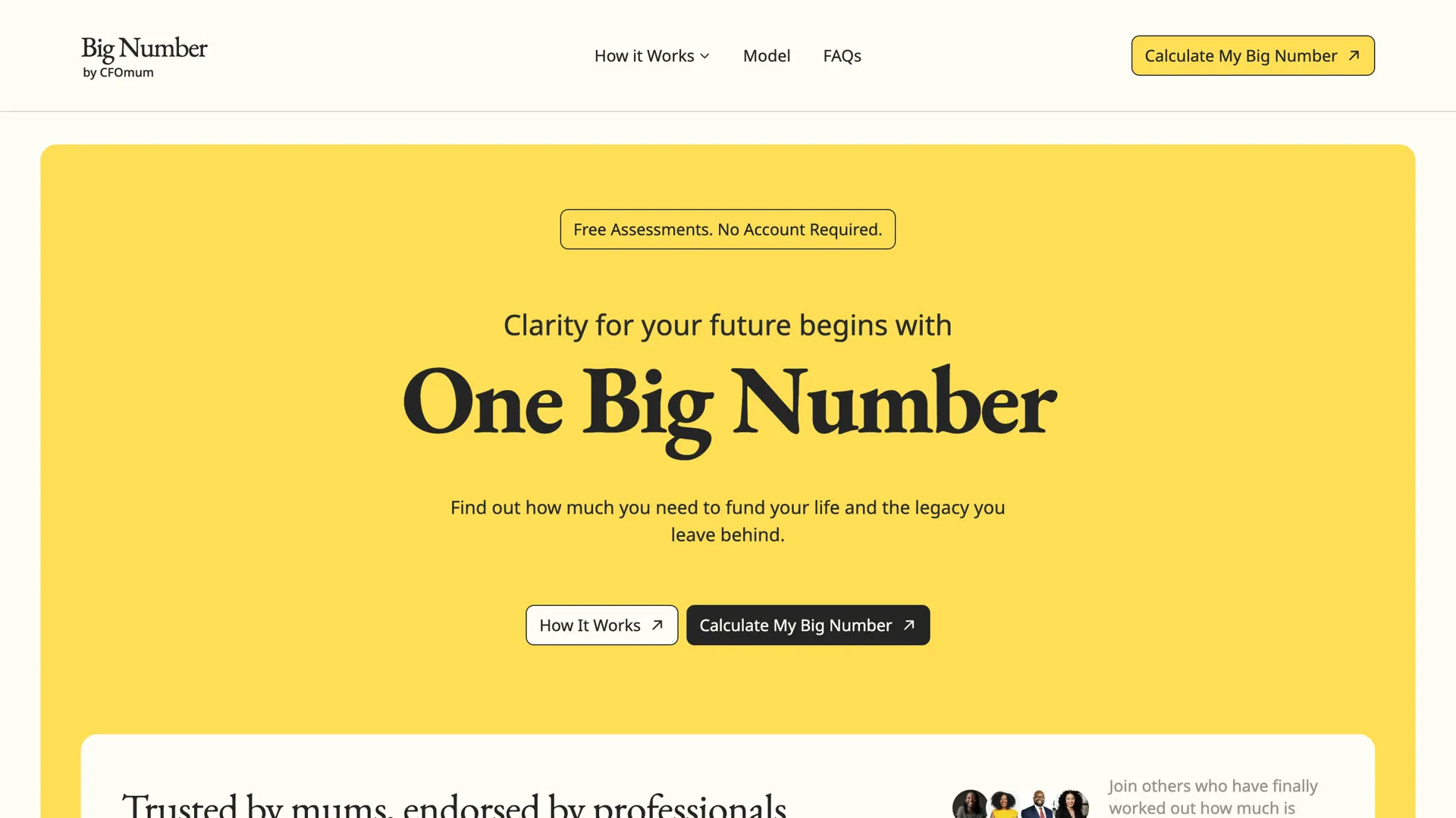 The Big Number homepage, built for CFOmum, with the headline One Big Number