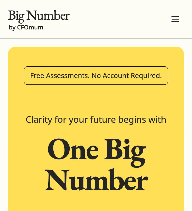 Big Number homepage on mobile