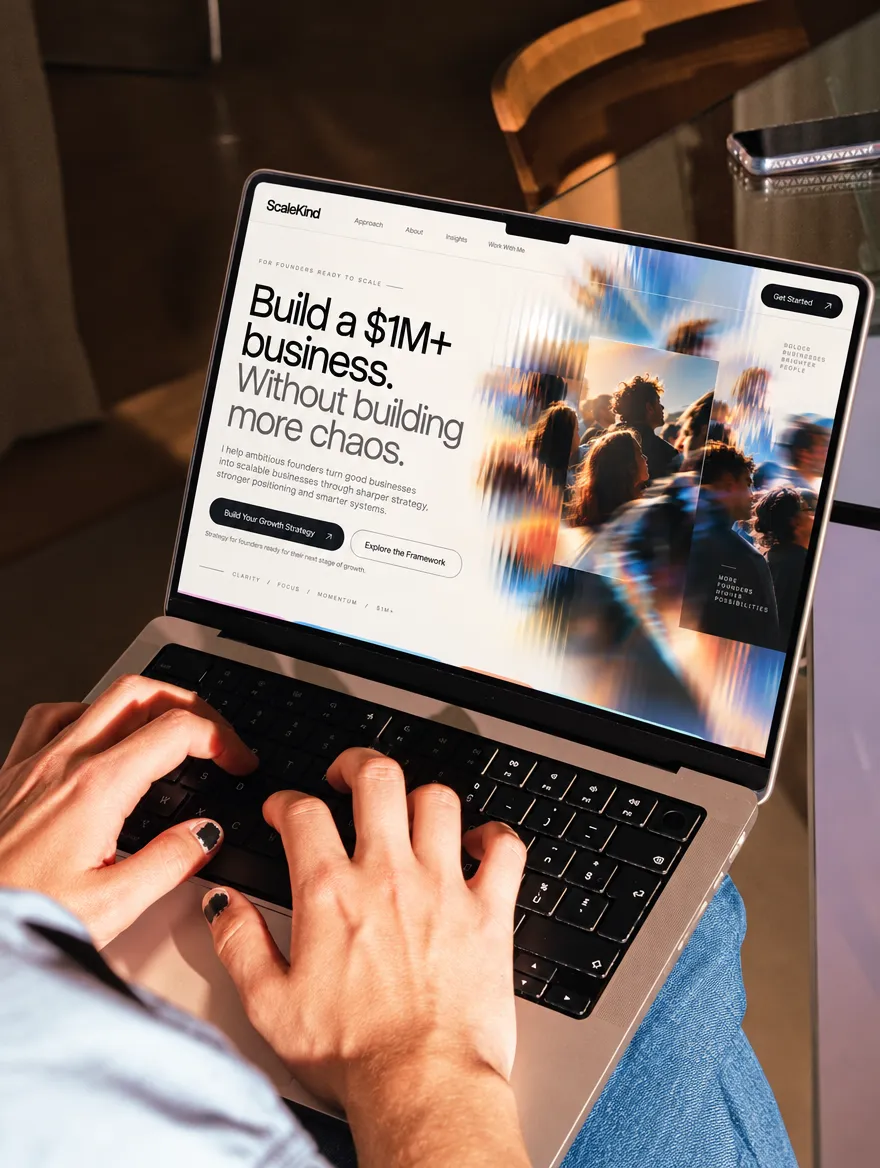 Website for a growth consultancy shown on a laptop
